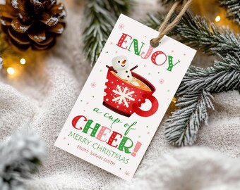 Cup of Cheer Christmas Tag, Hot Cocoa  Favor Label (Editable, Instant Download)