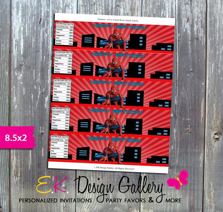 Spiderman Water Bottle Label Party Printable Water Bottle | Etsy