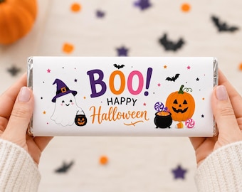 Halloween Wrapper, Editable BOO Candy Bar Wrap for Trick or Treat Favors