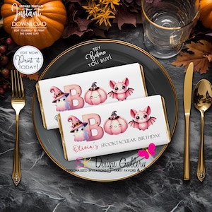 Emballage de bonbons d&#39;Halloween modifiable : cadeau de barre de chocolat Girl Ghost (téléchargement numérique, 5,3 x 5,5 pouces)