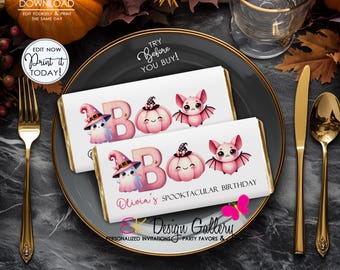 Editable Halloween Candy Wrapper: Girl Ghost Chocolate Bar Favor (Digital Download, 5.3x5.5")