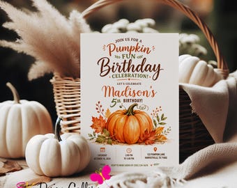 Pumpkin Patch Birthday Invitation, Editable Fall Farm Party Invite I, Digital Download