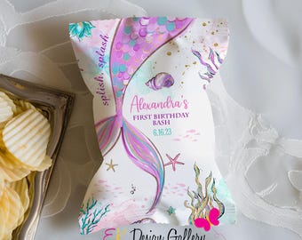 Mermaid Tail Chip Bag, Birthday Party Snack Favor, Under The Sea Favors (EDITABLE, Digital Download)