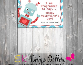 Valentine's Day Topper, Robot Classroom Exchange, Robot Treat Bag, Valentine Favor Gift Tag, Valentine Bag Topper Personalized