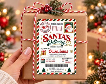 Santa Delivery Mail Label, Editable Christmas North Pole Lanel, Digital Download