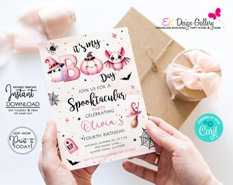 Pink Ghost Birthday Invitation: Spooktacular Boo Day Invite (Digital Download)