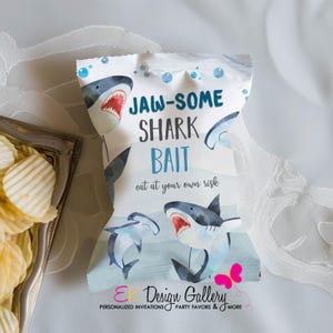 Bewerkbare Shark Chip Bag Shark verjaardagsgunsten Sharks verjaardag traktatie gunsten Chip Bag Shark Attack Chip Bag partij traktatie tas Instant Download
