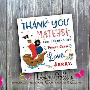 Personalized Pirate Thank You Tag Pirate Favors Thank You Tag Ahoy Matey Treats Tag Pirate Birthday Cupcake Topper Pirate Stickers