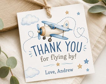 Airplane Thank You Tag, Up Up and Away Pilot Favor Label (Instant Download)