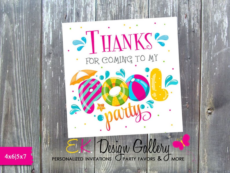 Pool Party Thank You Tags Pool Birthday Favor Tag Thank You | Etsy