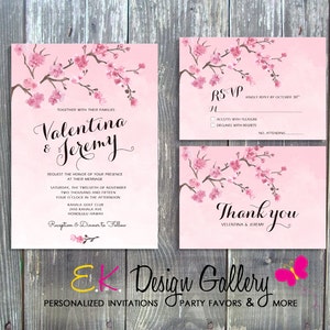 Personalized Cherry Blossom Invitation Wedding Invitation Cards Set Digital Invitation Printable Floral  Party Invite Set Digital Download