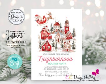 Editable Christmas Invitation, Neighborhood Block Party Invite, Digital (Instant Download)