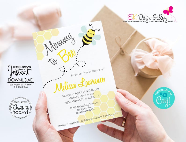 Personalized Mommy To Bee Invitation Baby Shower Theme Party Invite Printable Digital Download Invite image 6