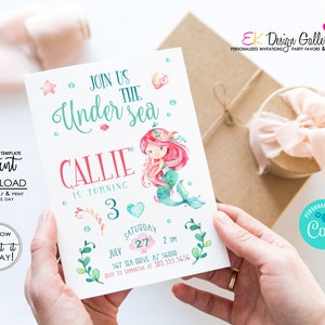 Editable Mermaid Birthday Party Invitation Under the Sea Invitation Mermaid Theme Girl Birthday Invite  Instant Download Corjl Template