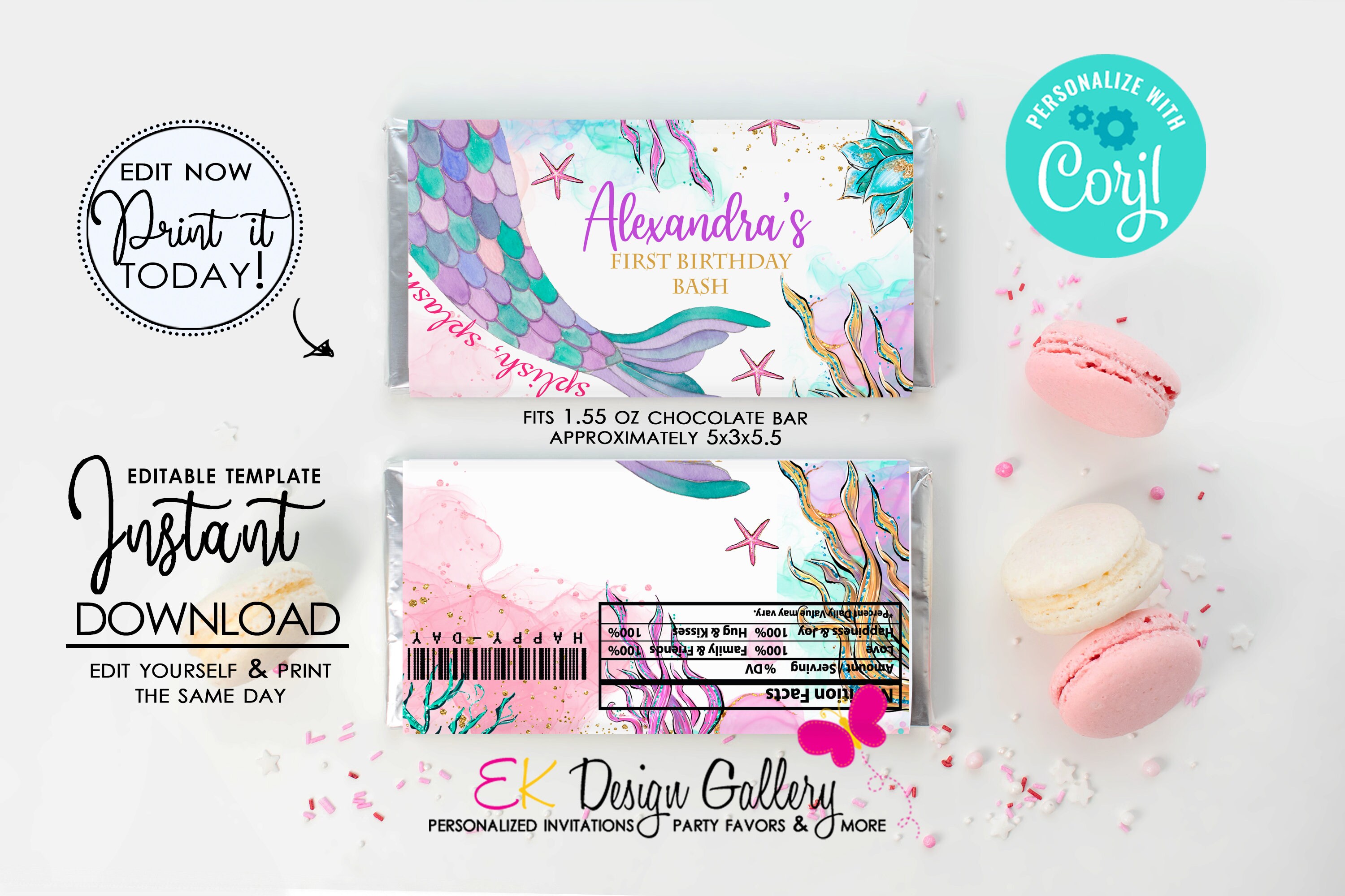 Mermaid Candy Bar Wrapper: Under the Sea Party Favor (instant Download ...