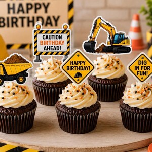 Construction Cupcake Toppers, 16-Count Printable PDF Set, Instant Download