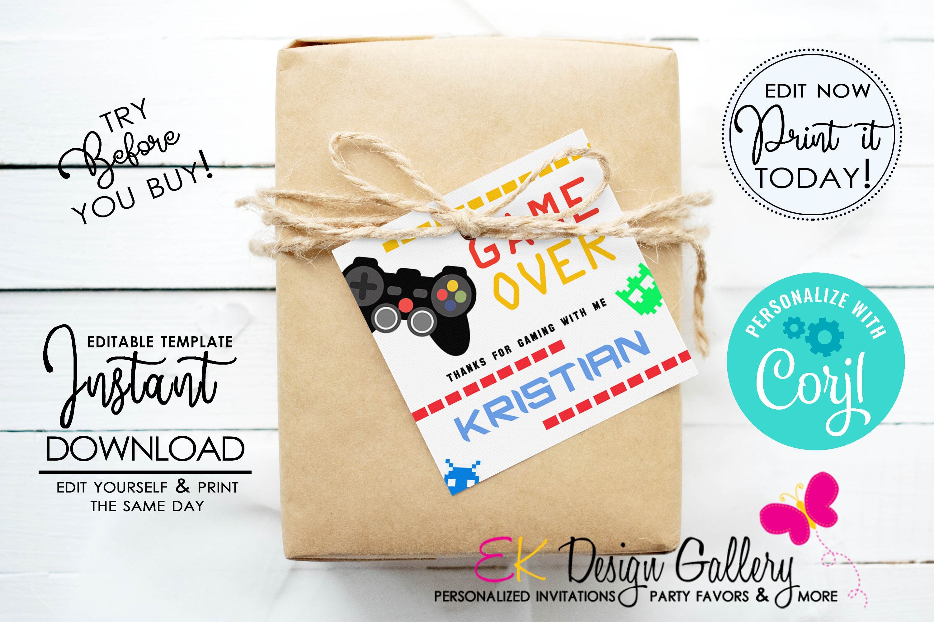 Gamer Birthday Party Favor Tag Template Online Gaming Loot 