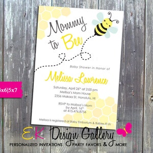 Personalized Mommy To Bee Invitation Baby Shower Theme Party Invite Printable Digital Download Invite image 1