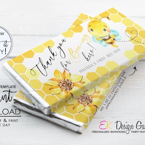 Bee Birthday Candy Wrapper:  Editable Chocolate Bar Label (Instant Download)
