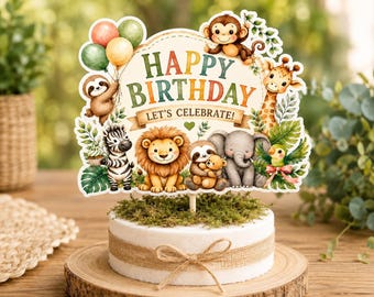Wild Safari Centerpiece, Jungle Animals Cake Decoration (Instant Download)
