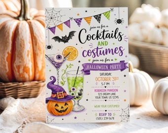 Cocktails & Costumes Halloween Invitation, Editable Adult Halloween Party Invite, Digital Download
