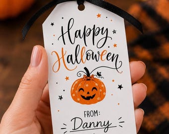 Happy Halloween Pumpkin Favor Tag, Printable Instant Download