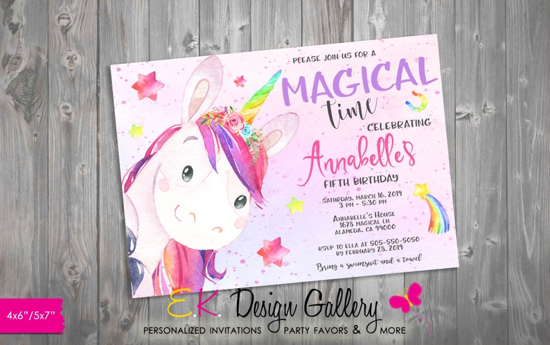 Unicorn Birthday Invitation, Girl Birthday Invite, Rainbow Unicorn Birthday Party, Magical Birthday Invitation, Printable Digital Invitation image 2