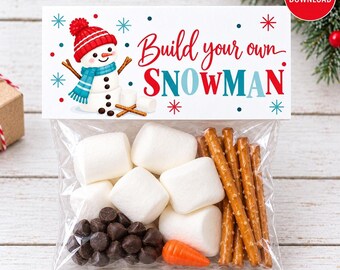 Build Your Own Snowman Bag Topper, Printable Christmas Treat Favor, Digital Download