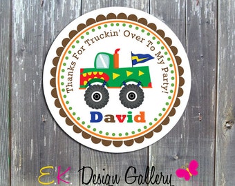 Monster Truck Thank You Tag, Birthday Party Favor Tag, Printable Party Favor Gift Treat Tag, Cupcake Topper, Digital Sticker