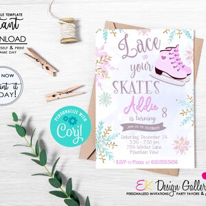 Ice Skating Birthday Invitation, Girls Skating Party Invite, Personalized Digital Download