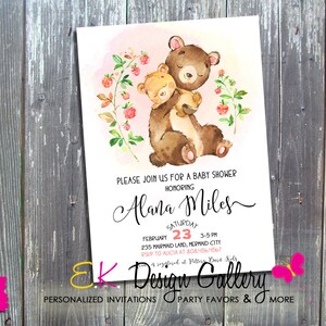Mom and Baby Bear Invitation, Woodland Baby Shower Invite, Personalized Digital Download