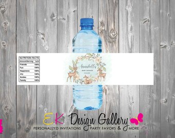 Personalized Deer Baby Shower Water Bottle Wrap (Digital Download)
