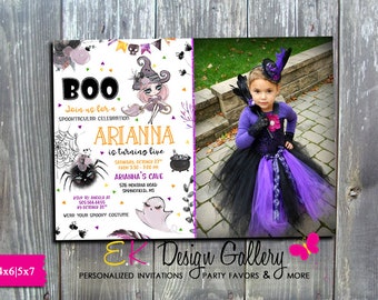 Halloween Birthday Invitation, Halloween Watercolor Invitation, Halloween Party Invite, Halloween Witch Photo Theme, Halloween Girl Birthday