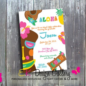 Personalized Island Style Aloha Birthday Invitation Hawaiian Luau Party Invite Tropical Party Invitation Digital Download Invitation