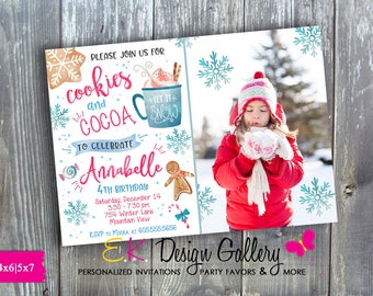 Cookies and Cocoa Invitation, Christmas Birthday Party, Cookie and Cocoa Birthday Party, Winter Birthday Party, Cookie and Milk Photo Invite