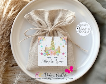 Unicorn Thank You Tag: Magical Birthday Favor Label (Instant Download)