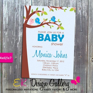 Personalized Baby Shower Invitation Baby Boy Shower Party Invite Baby Blue Bird Invitation Printable Digital Download
