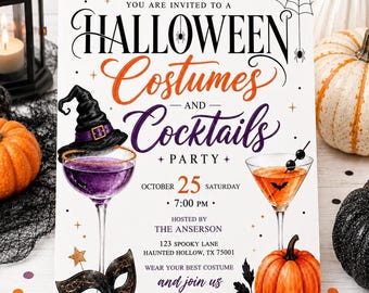 Halloween Costumes & Cocktails Invitation, Editable Adult Halloween Party Invite, Digital Download