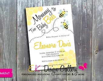 Personalized Twins Baby Shower Invitation: Mommy To Bee Invite (Digital Download)