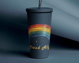 Proud Ally Rainbow Isolierbecher mit Strohhalm – Schlürfen Sie solidarisch – perfektes Geschenk