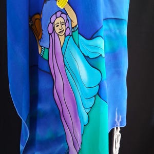 Miryam- the Prophetess leader- Hand-Painted Silk Talit, Biblical Design