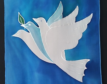 Tallit - Doves of Peace -Prayer shawl- Hand painted pure silk. For Bat-Mitzvah Gift, Cantors & Rabbi&#39;s. Shabbt and events -One of a Kind