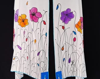 Hand-Painted Silk Talit, Israel Wildflowers Prayer Shawl, Bat Mitzvah Gift