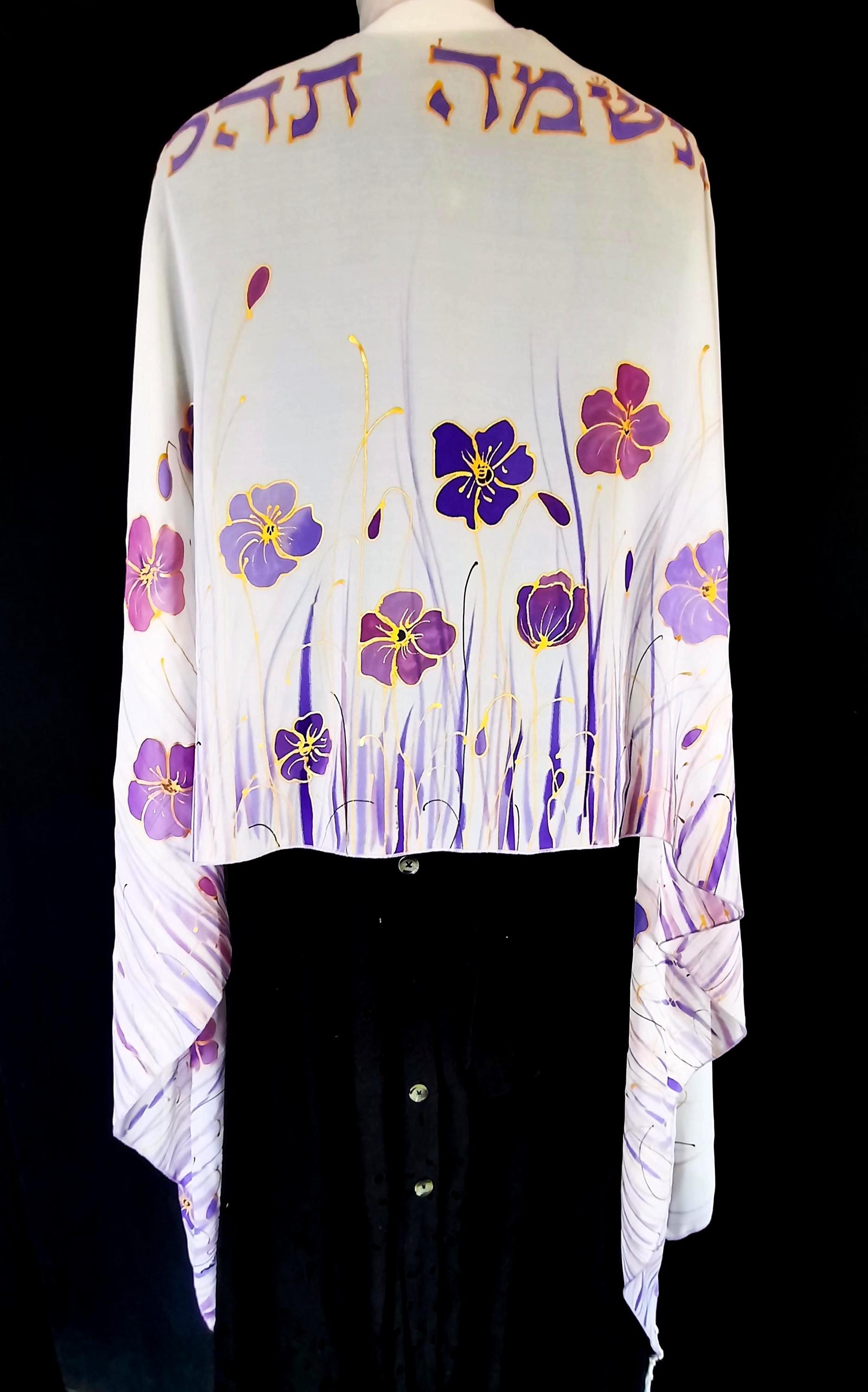 The Lilac Field Tallit: An Exquisite Hand-Painted Silk Masterpiece ,designed specifically for women