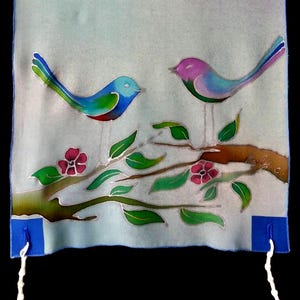 Hand Painted Silk Tallit - The Song of the Birds - Women's Prayer Shawl