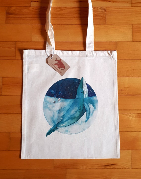 Vintage Print No.3 Eco friendly whale print cotton tote bag