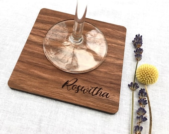 Coaster wood with engraving, walnut, coaster personalized, guest gift, name engraving