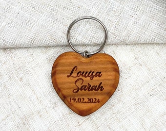 Keychain heart made of wood with engraving