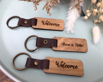 Keychain "Welcome" oak wood laser engraving, name engraving, engraving, wooden name, keychain wood with engraving, for men, for him