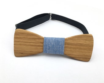 Wooden fly oak, light blue fabric part, bow tie, groom, Christmas gift, for him, wedding
